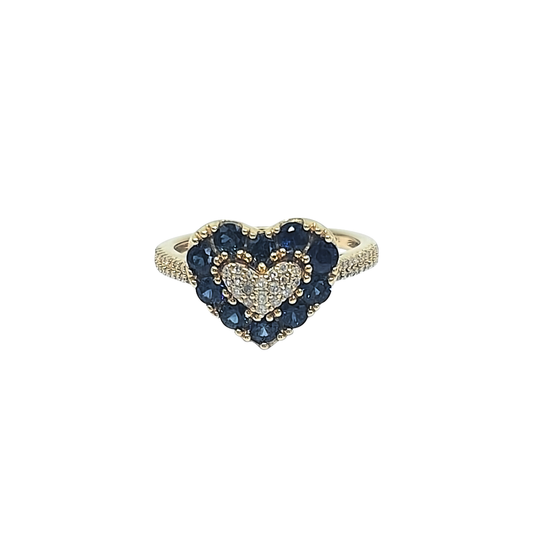14ct Yellow Gold Sapphire & Diamond Heart Ring