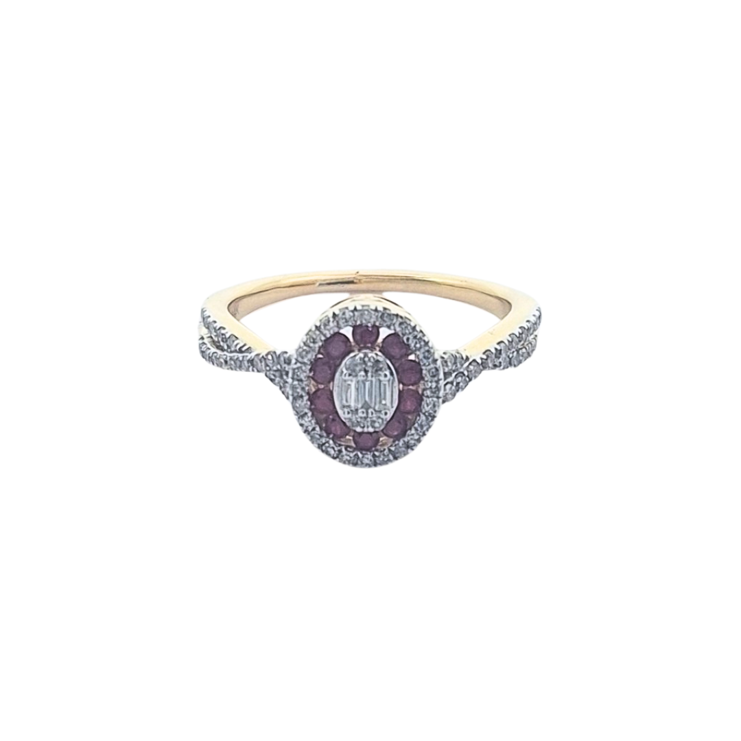 14ct Yellow Gold Ruby & Diamond Cluster Ring