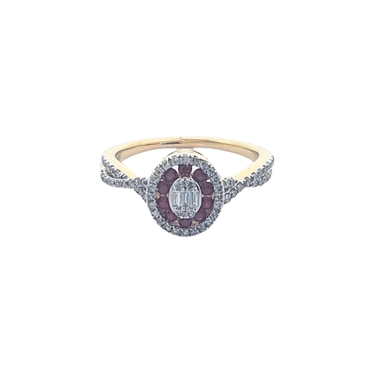 14ct Yellow Gold Ruby & Diamond Cluster Ring