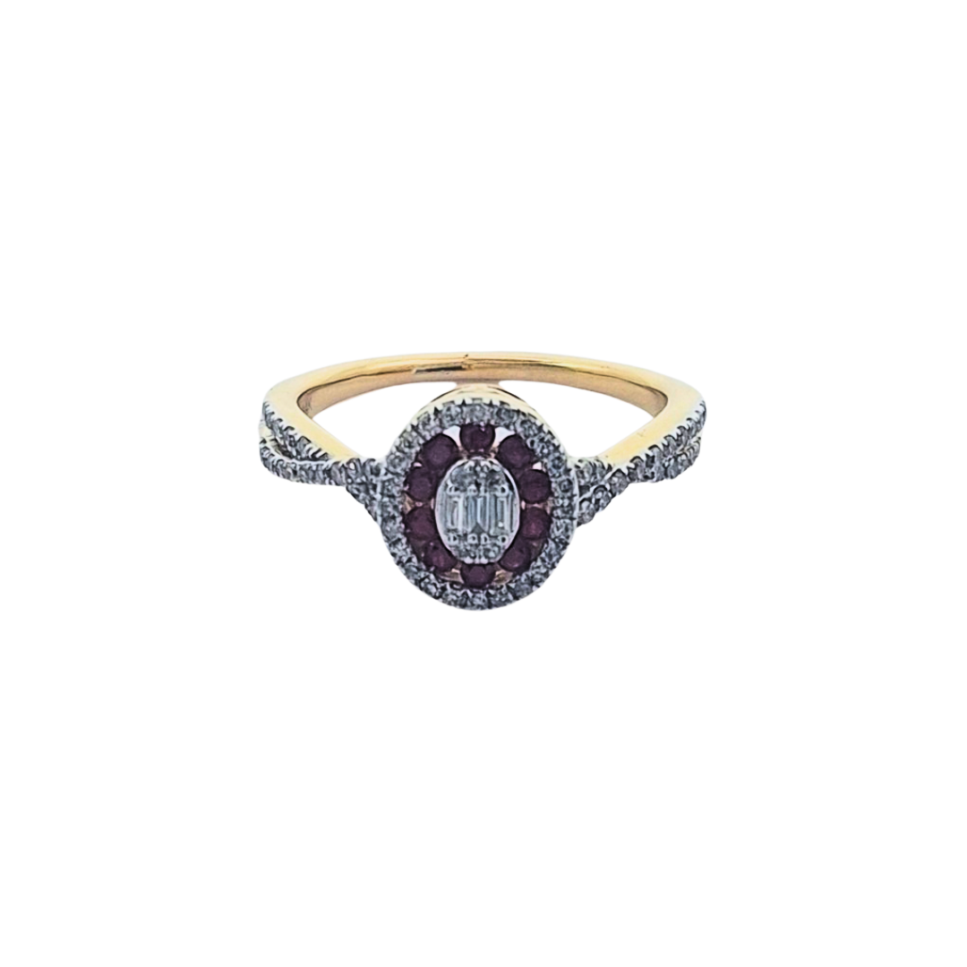 14ct Yellow Gold Ruby & Diamond Cluster Ring