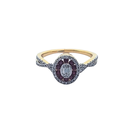 14ct Yellow Gold Ruby & Diamond Cluster Ring