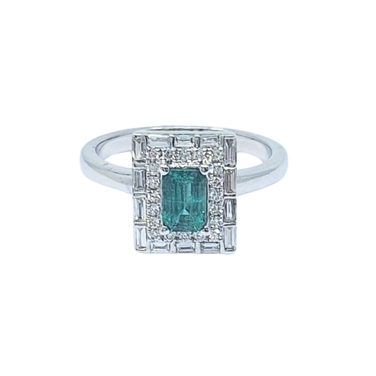 18ct White Gold Emerald & Diamond Cluster Ring