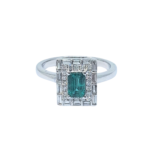 18ct White Gold Emerald & Diamond Cluster Ring