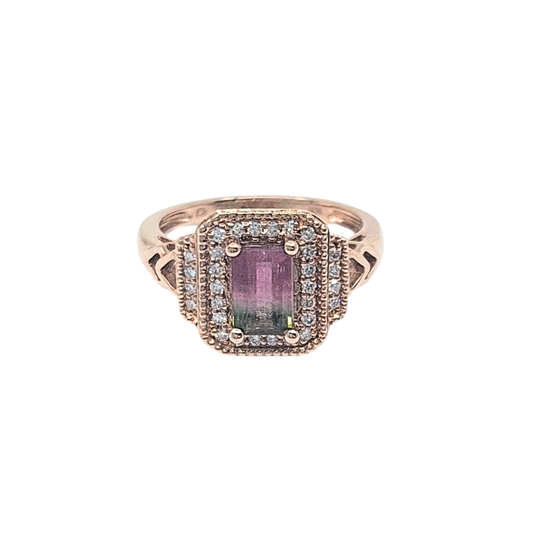 14ct Rose Gold Tourmaline & Diamond Ring