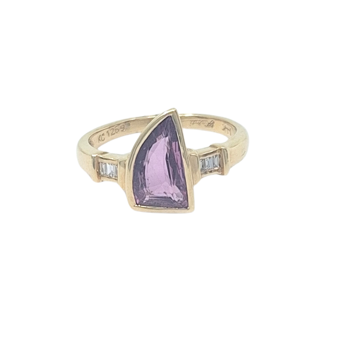 14ct Yellow Gold Pink Sapphire & Diamond Ring