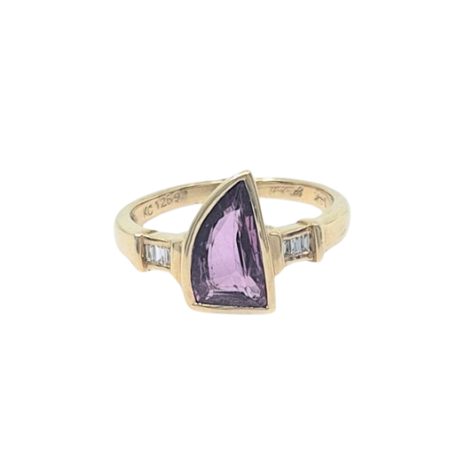 14ct Yellow Gold Pink Sapphire & Diamond Ring