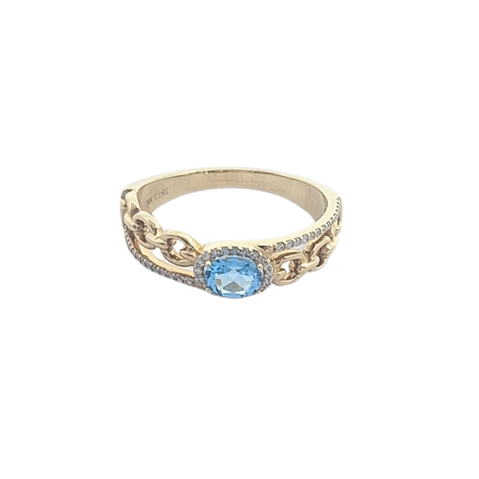 14ct Yellow Gold Blue Topaz & Diamond Ring