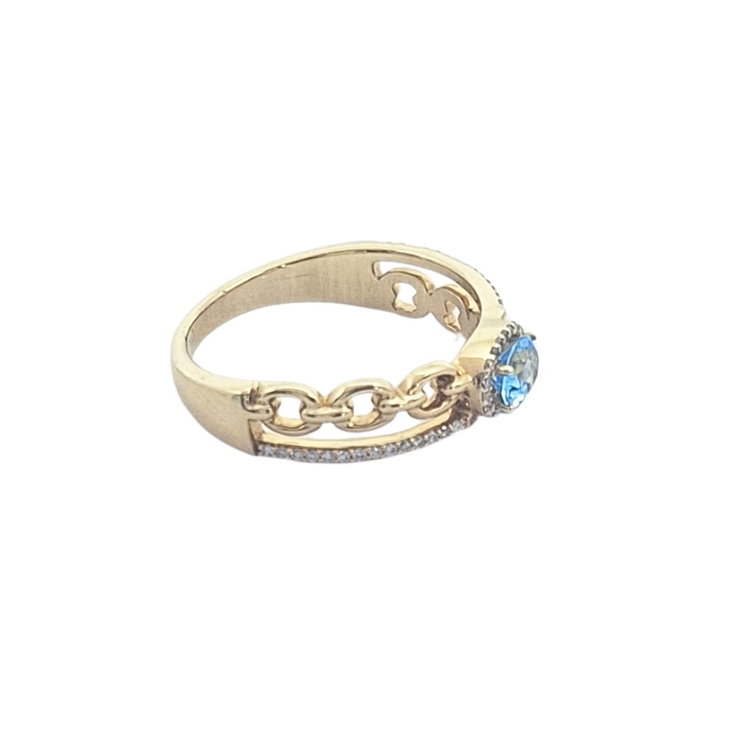 14ct Yellow Gold Blue Topaz & Diamond Ring