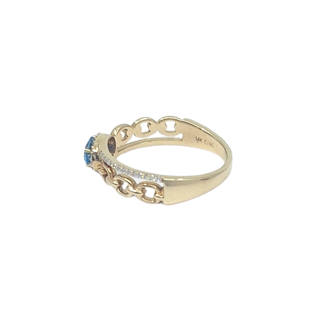 14ct Yellow Gold Blue Topaz & Diamond Ring