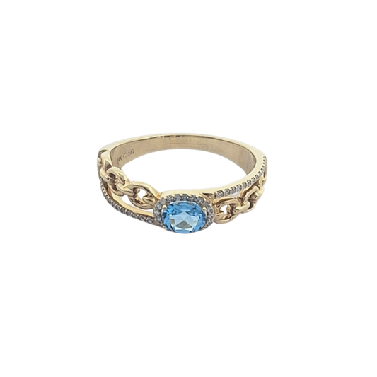 14ct Yellow Gold Blue Topaz & Diamond Ring