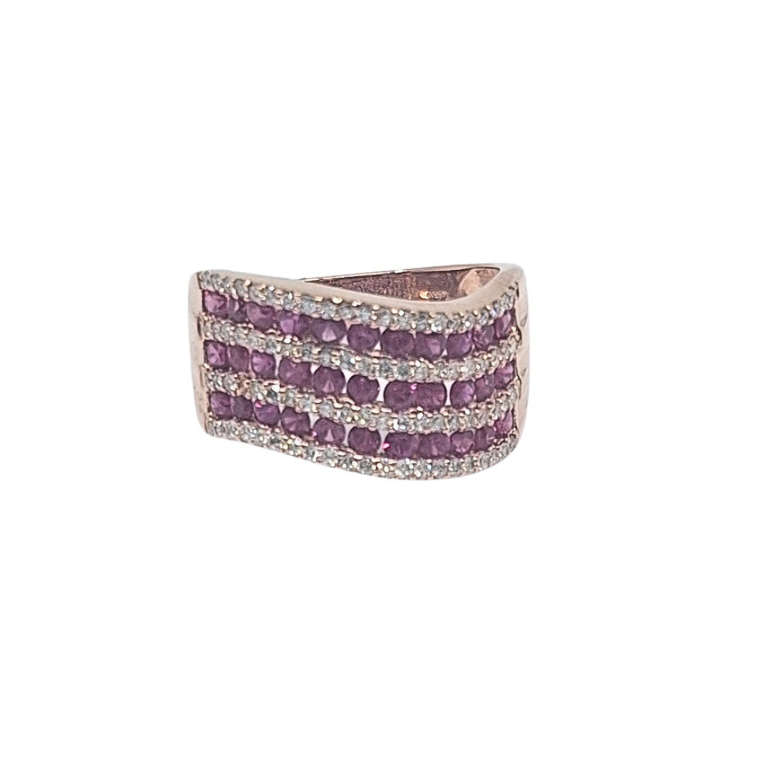 14ct Rose Gold Ruby & Diamond Fancy Band Ring