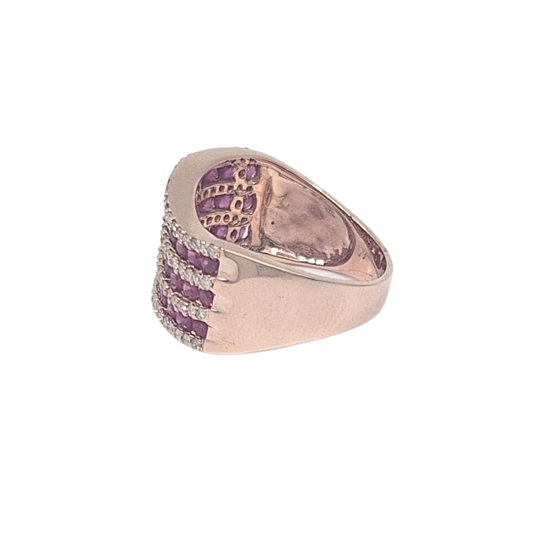 14ct Rose Gold Ruby & Diamond Fancy Band Ring