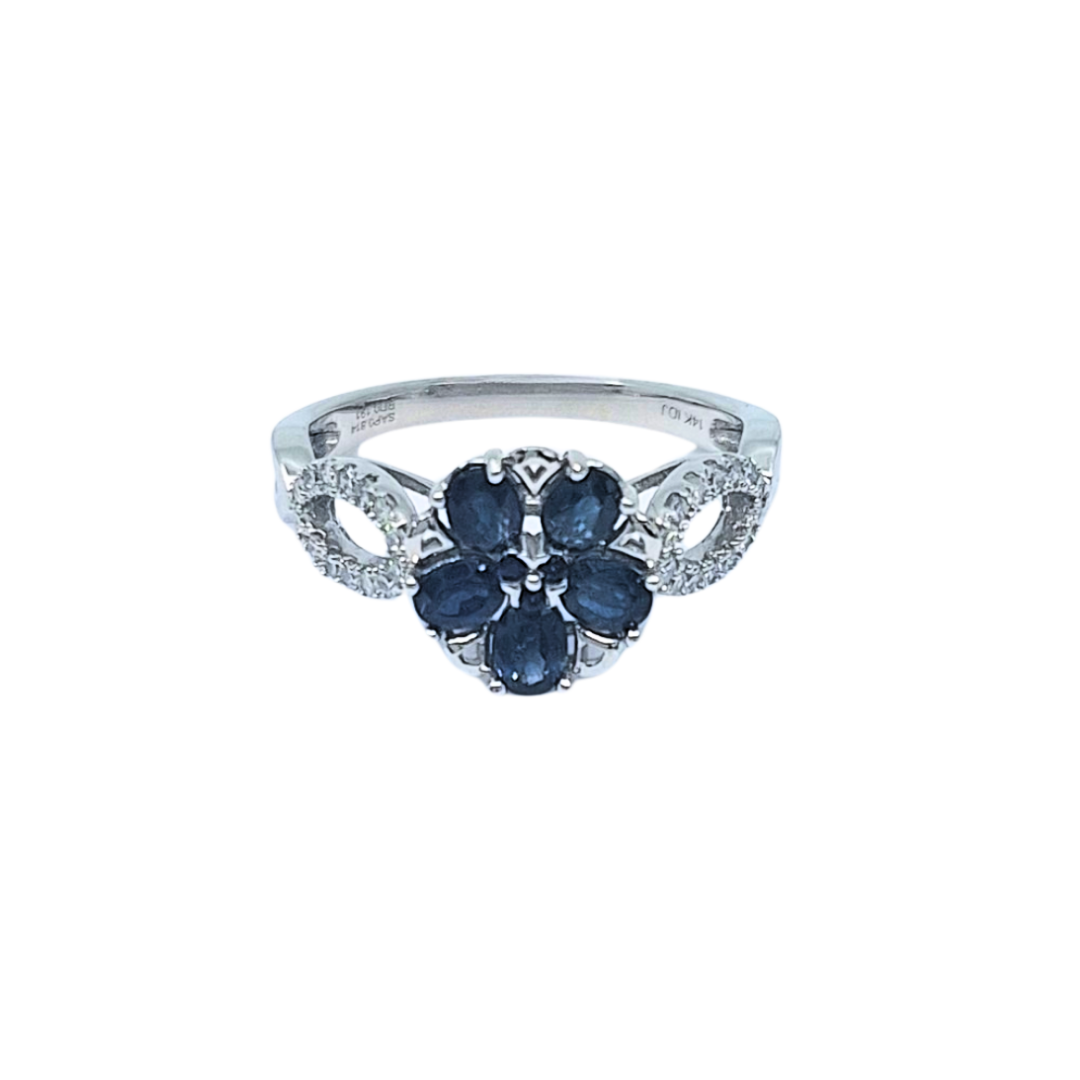 14ct White Gold Sapphire & Diamond Cluster Ring