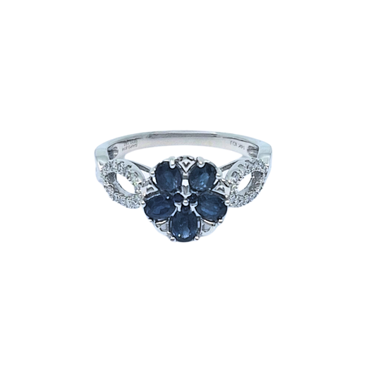 14ct White Gold Sapphire & Diamond Cluster Ring