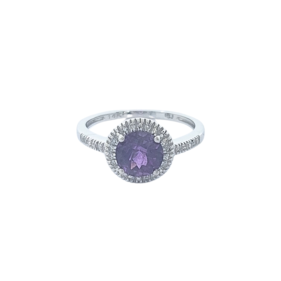 14ct White Gold Amethyst & Diamond Cluster Ring