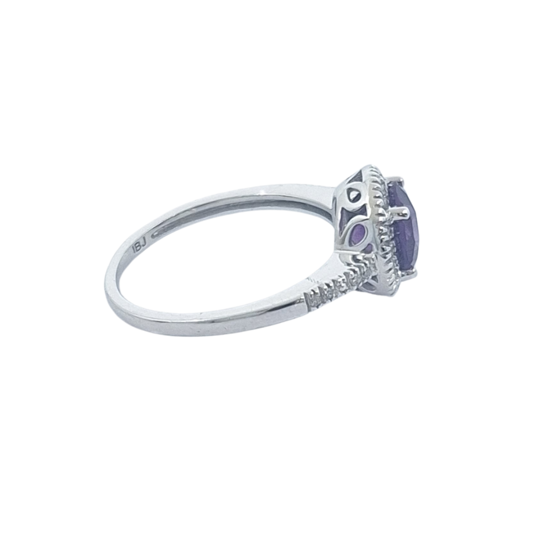 14ct White Gold Amethyst & Diamond Cluster Ring