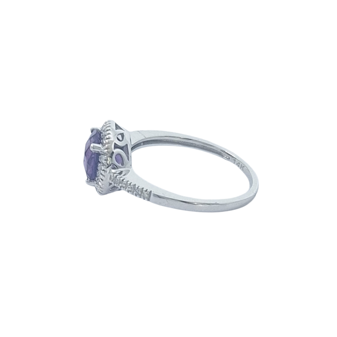 14ct White Gold Amethyst & Diamond Cluster Ring