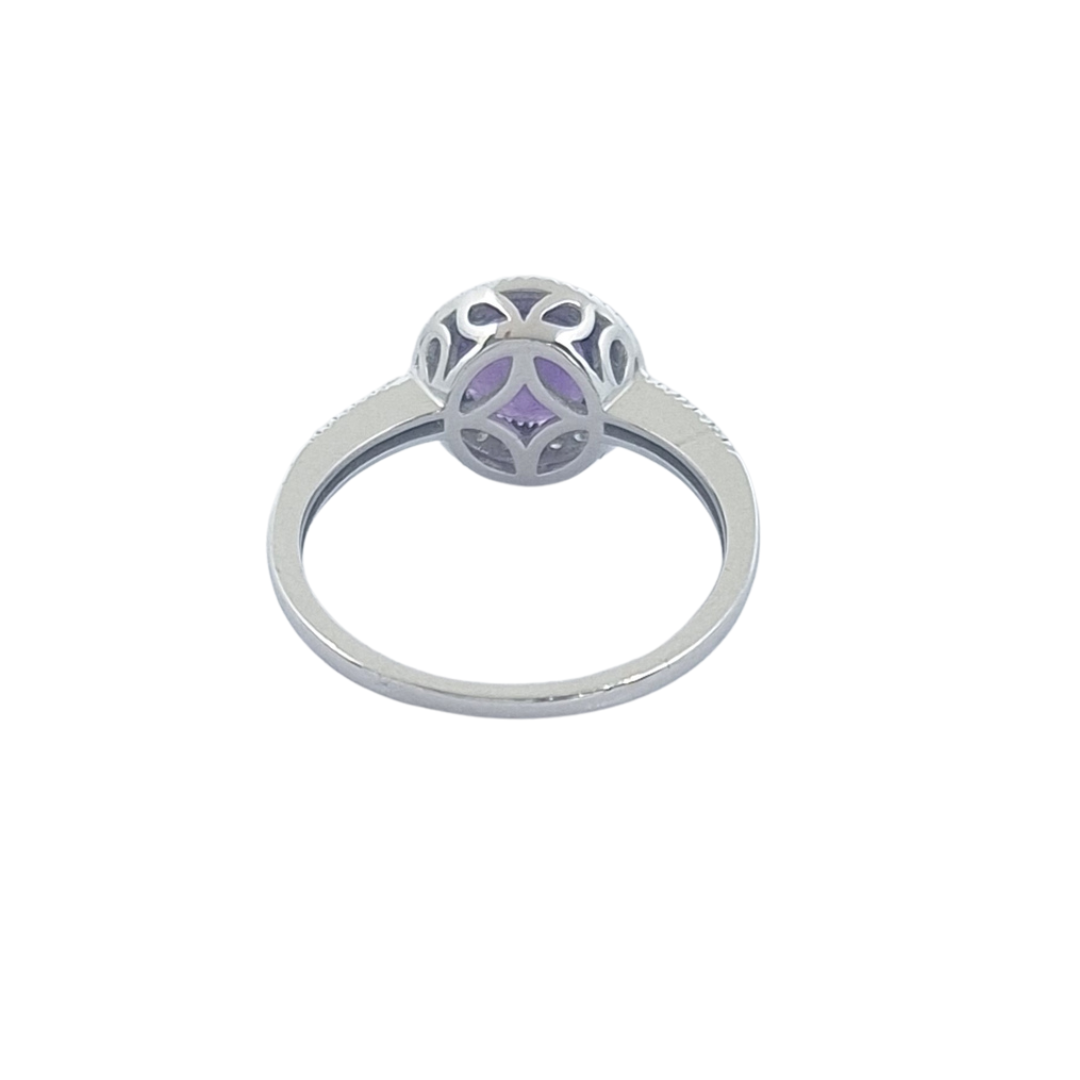 14ct White Gold Amethyst & Diamond Cluster Ring