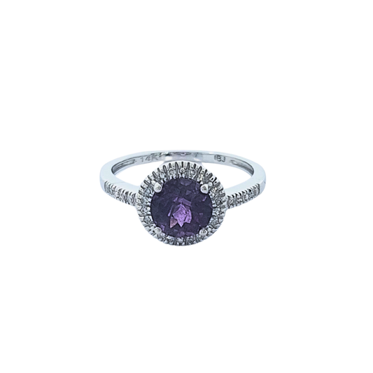14ct White Gold Amethyst & Diamond Cluster Ring