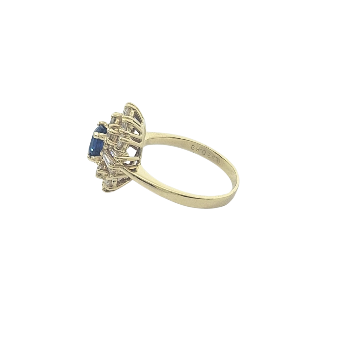 14ct Yellow Gold Sapphire & Diamond Cluster Ring
