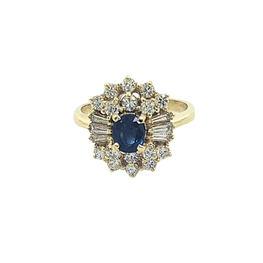 14ct Yellow Gold Sapphire & Diamond Cluster Ring
