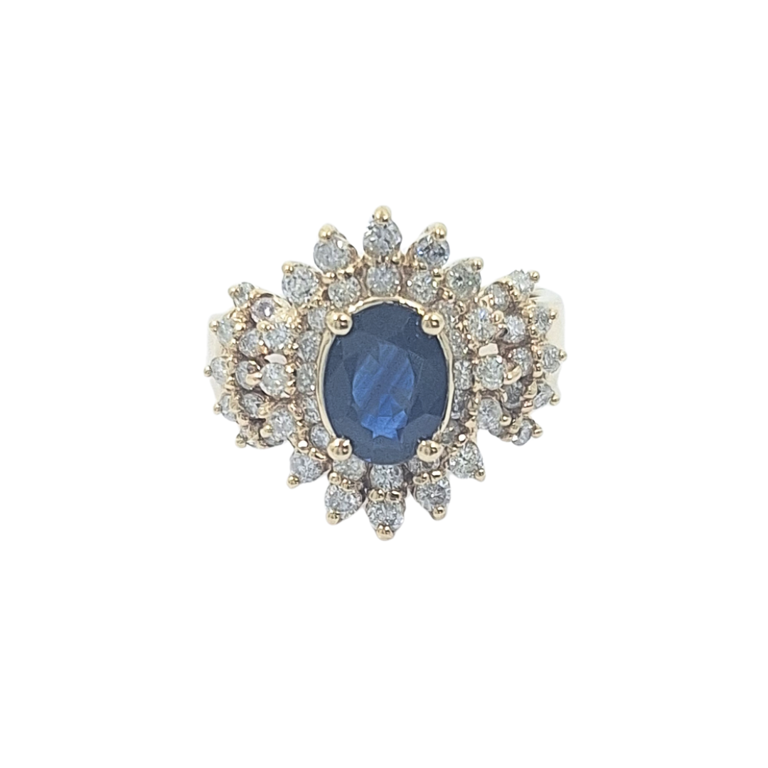 14ct Yellow Gold Sapphire & Diamond Cluster Ring
