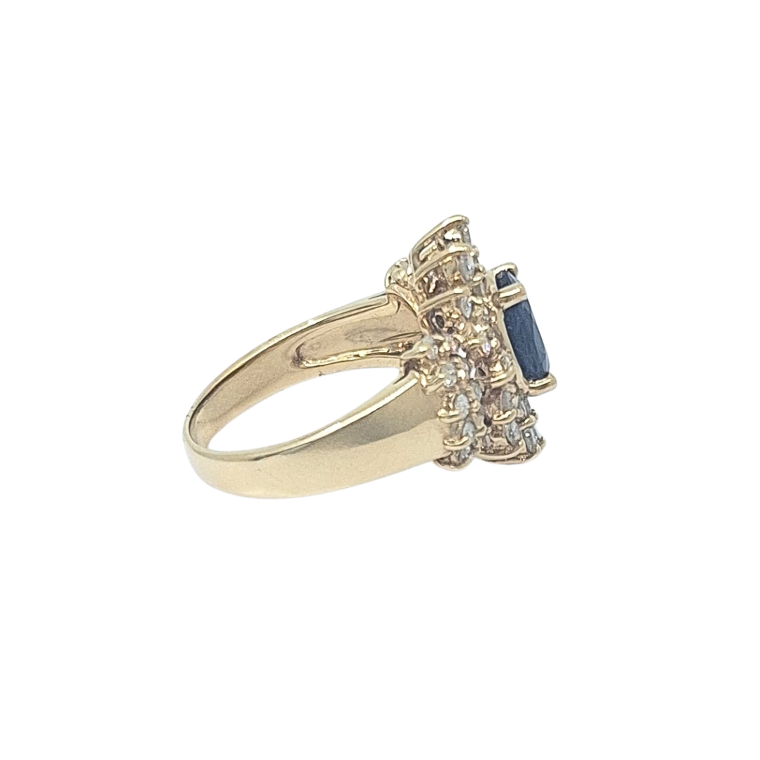 14ct Yellow Gold Sapphire & Diamond Cluster Ring