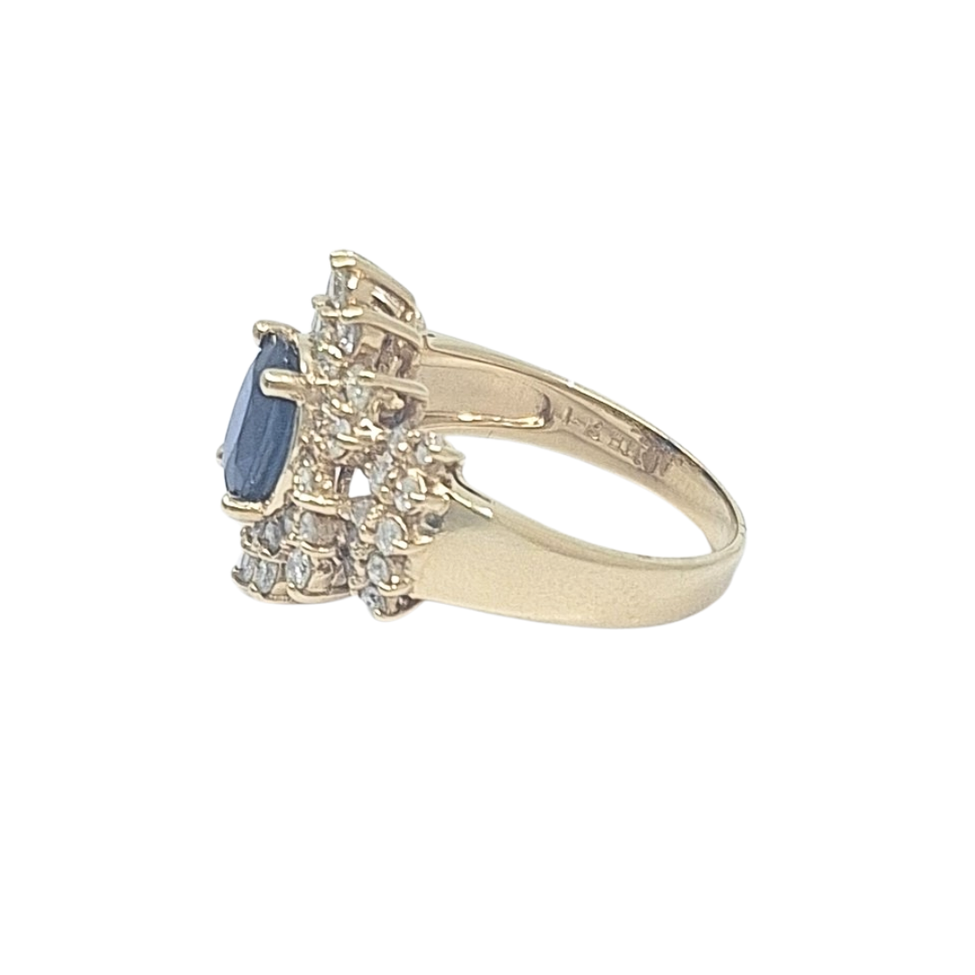 14ct Yellow Gold Sapphire & Diamond Cluster Ring