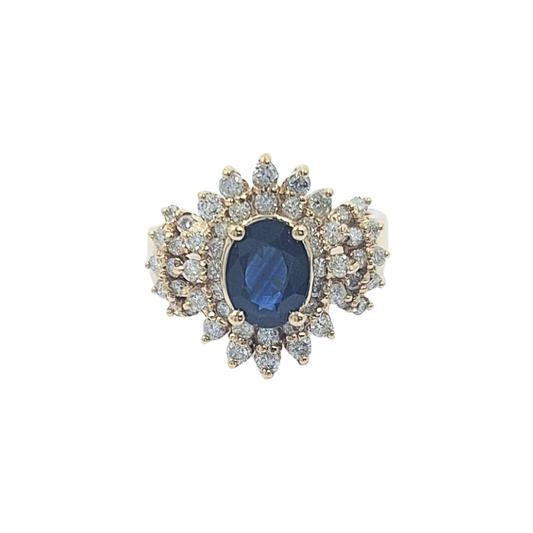 14ct Yellow Gold Sapphire & Diamond Cluster Ring
