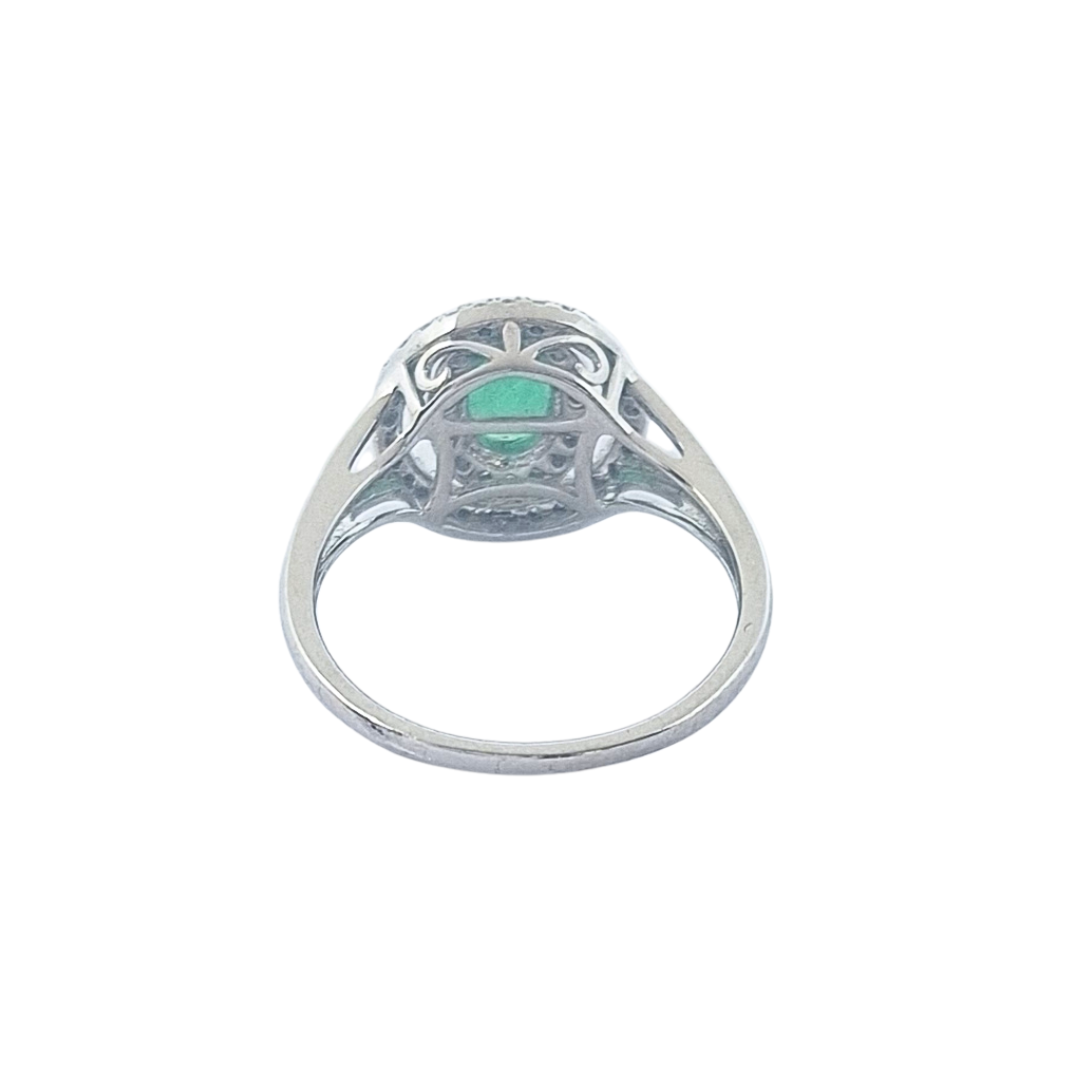 14ct White Gold Emerald & Diamond Halo Ring