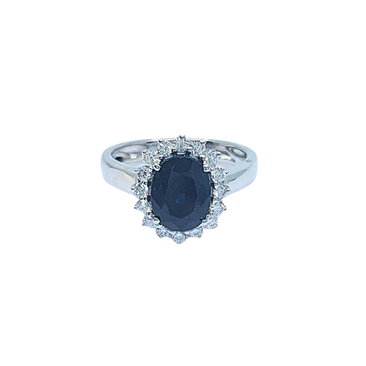 14ct White Gold Sapphire & Diamond Cluster Ring