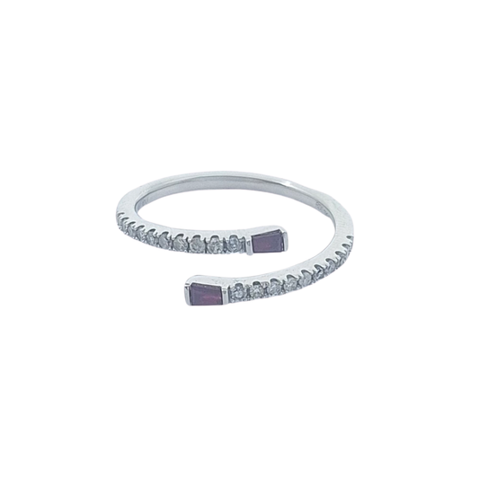 14ct White Gold Ruby & Diamond Crossover Ring