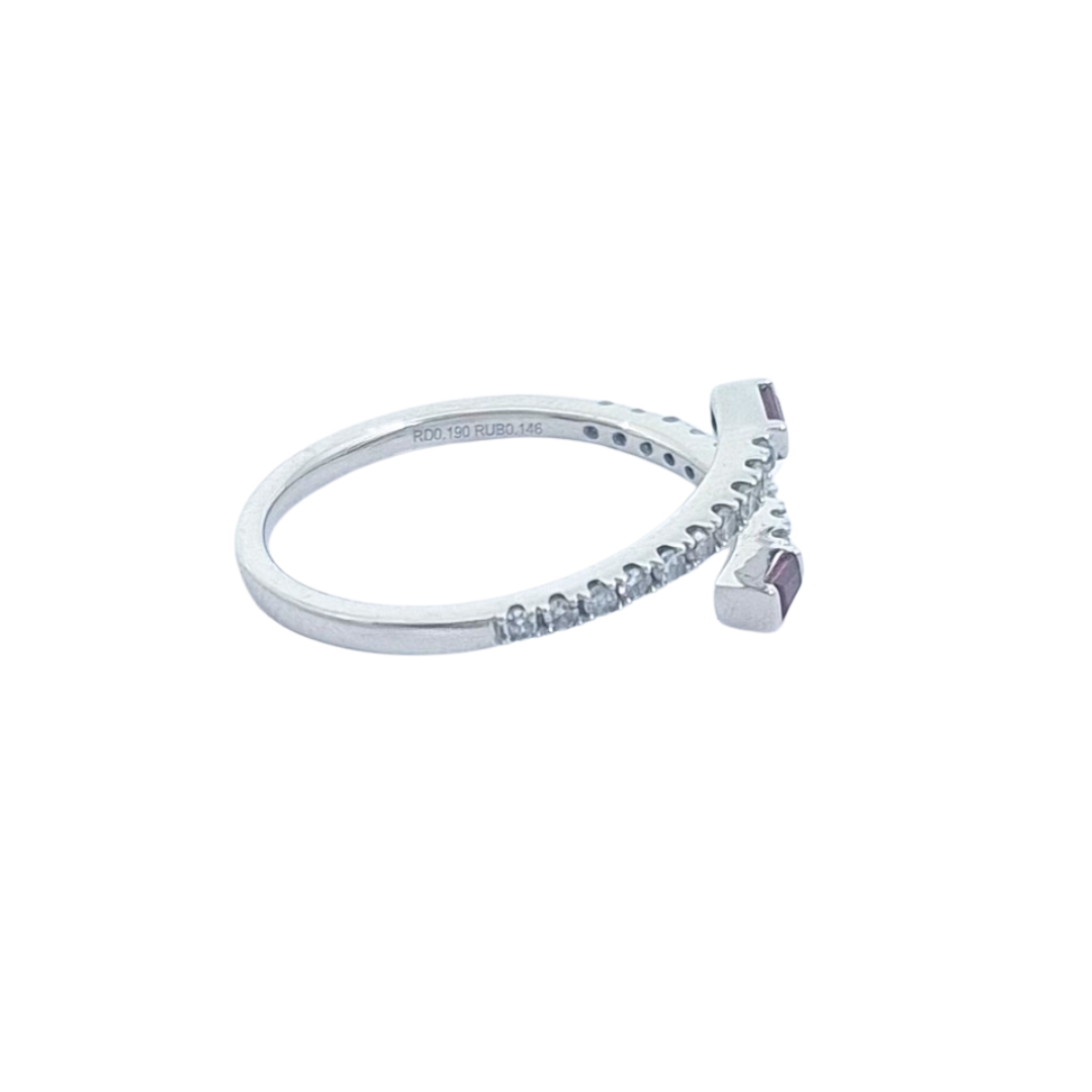 14ct White Gold Ruby & Diamond Crossover Ring