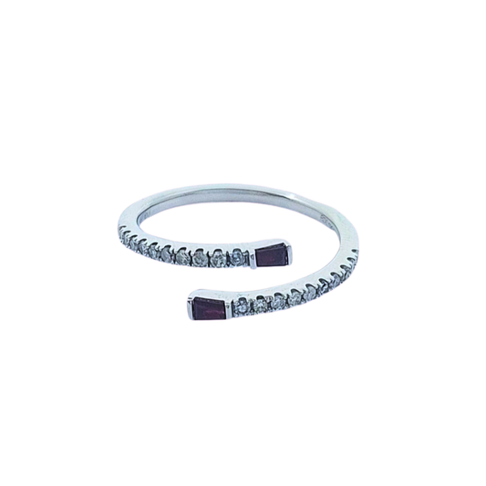 14ct White Gold Ruby & Diamond Crossover Ring
