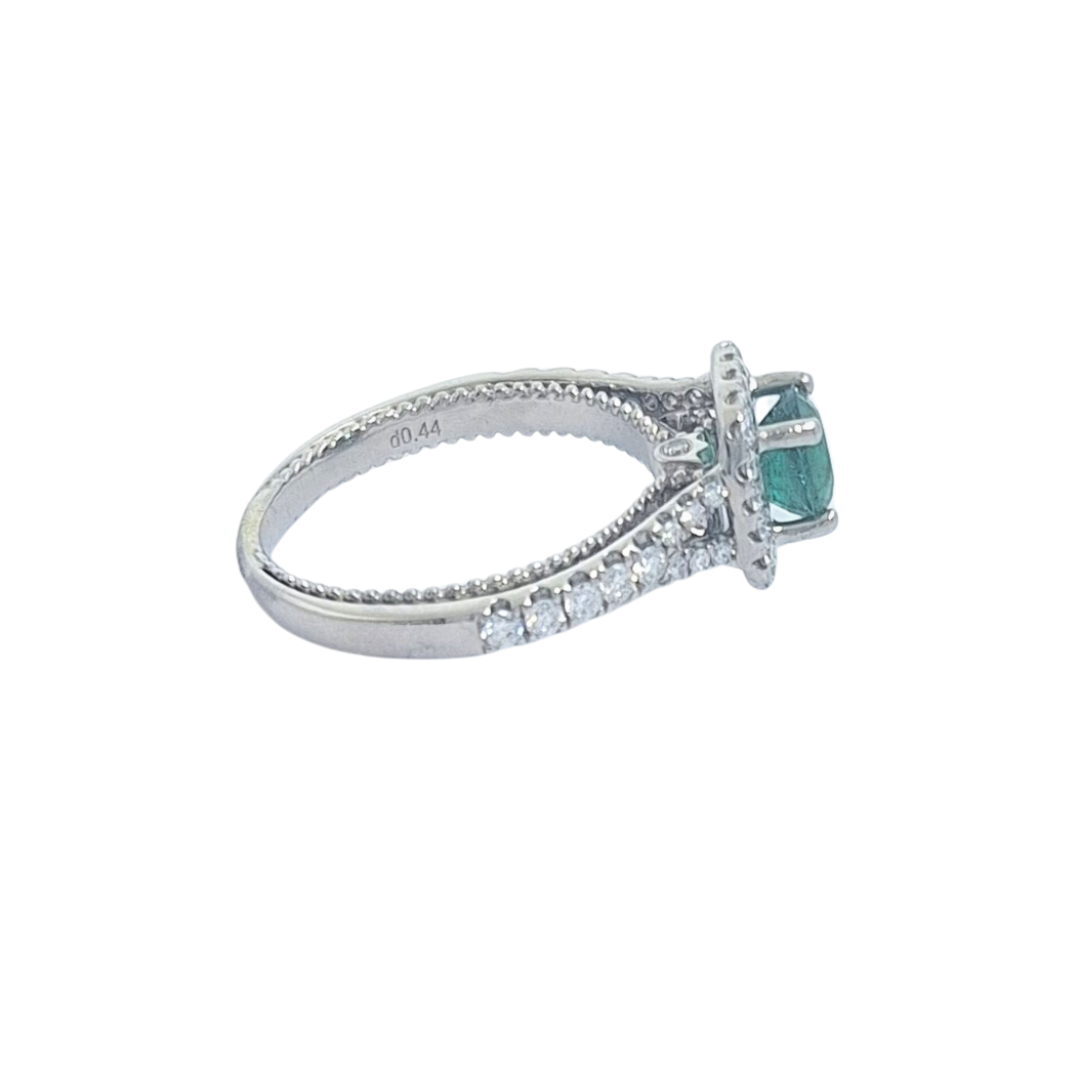 14ct White Gold Emerald & Diamond Halo Ring