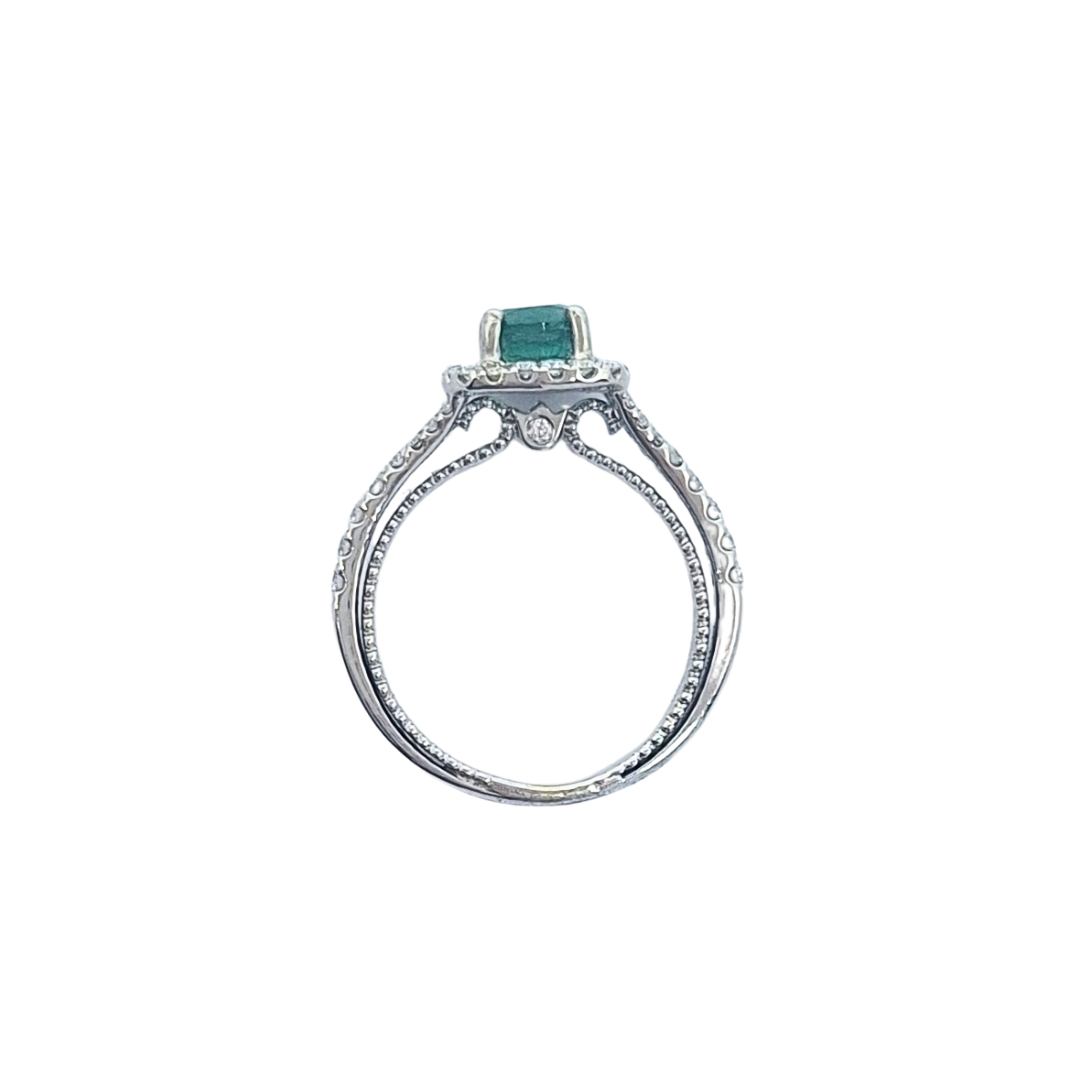 14ct White Gold Emerald & Diamond Halo Ring