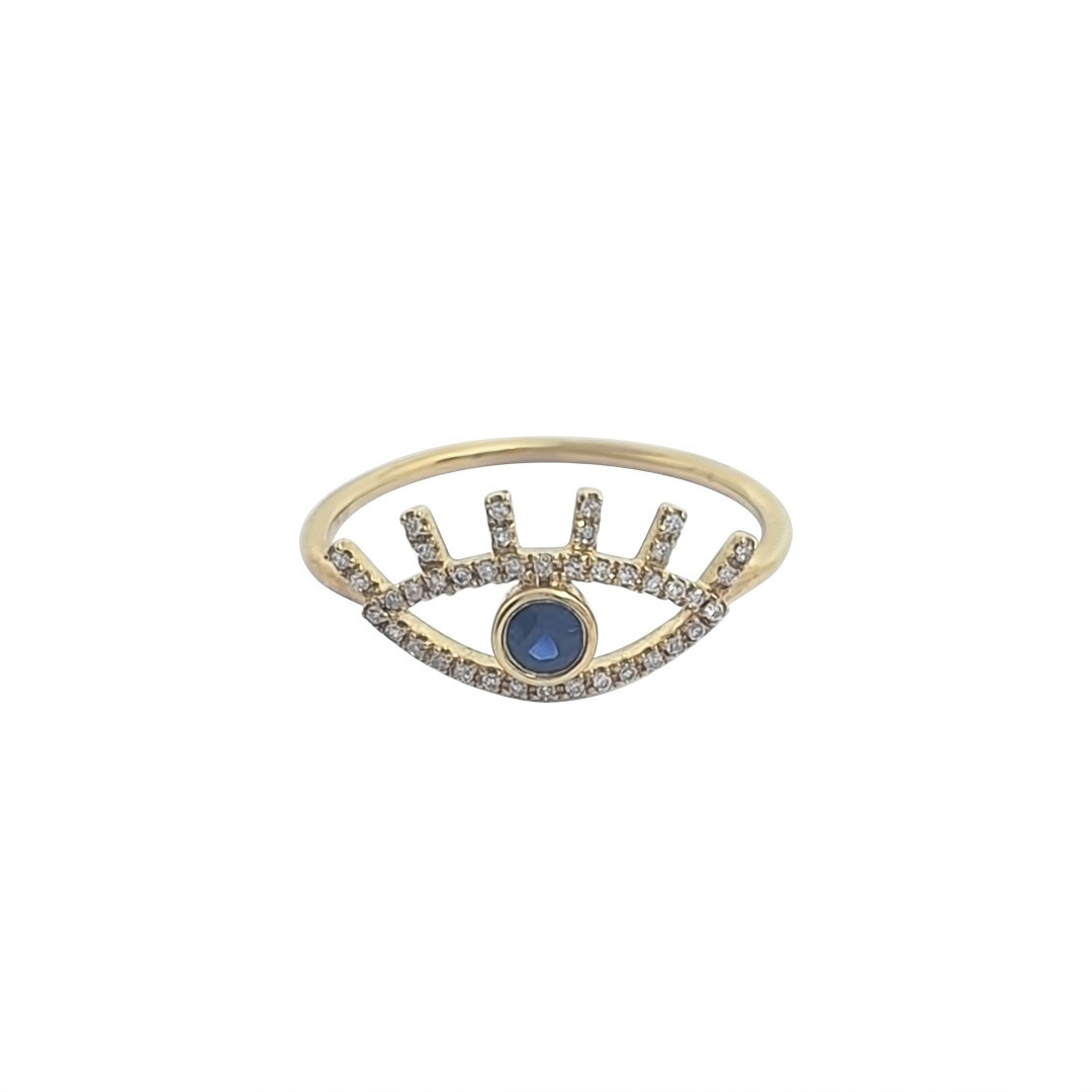 18ct Yellow Gold Eye Sapphire & Diamond Ring