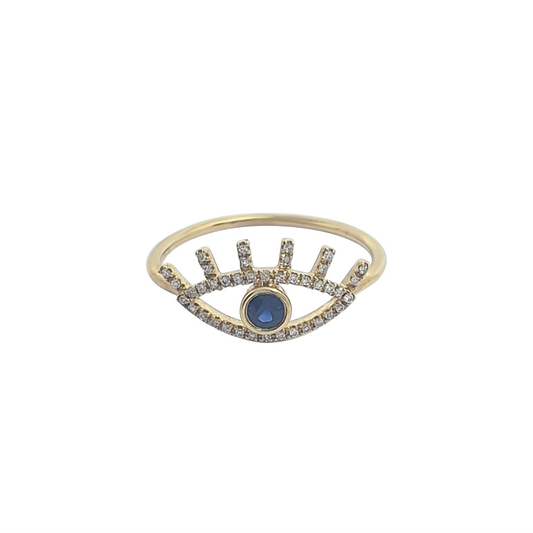 18ct Yellow Gold Eye Sapphire & Diamond Ring
