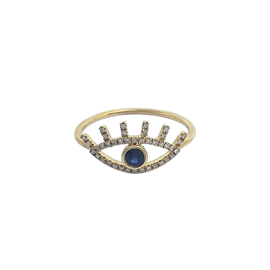 18ct Yellow Gold Eye Sapphire & Diamond Ring