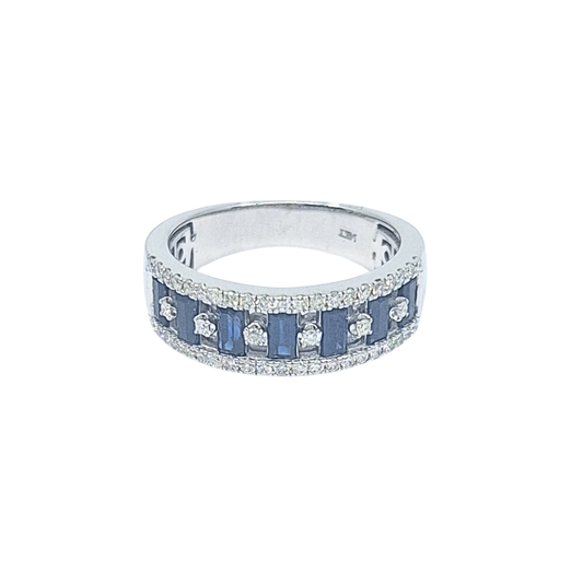 14ct White Gold Sapphire & Diamond Band Ring