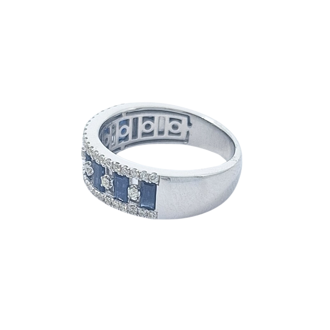 14ct White Gold Sapphire & Diamond Band Ring