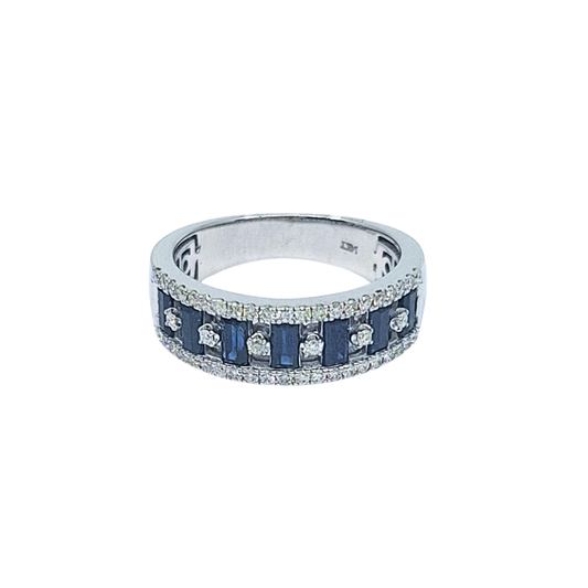 14ct White Gold Sapphire & Diamond Band Ring