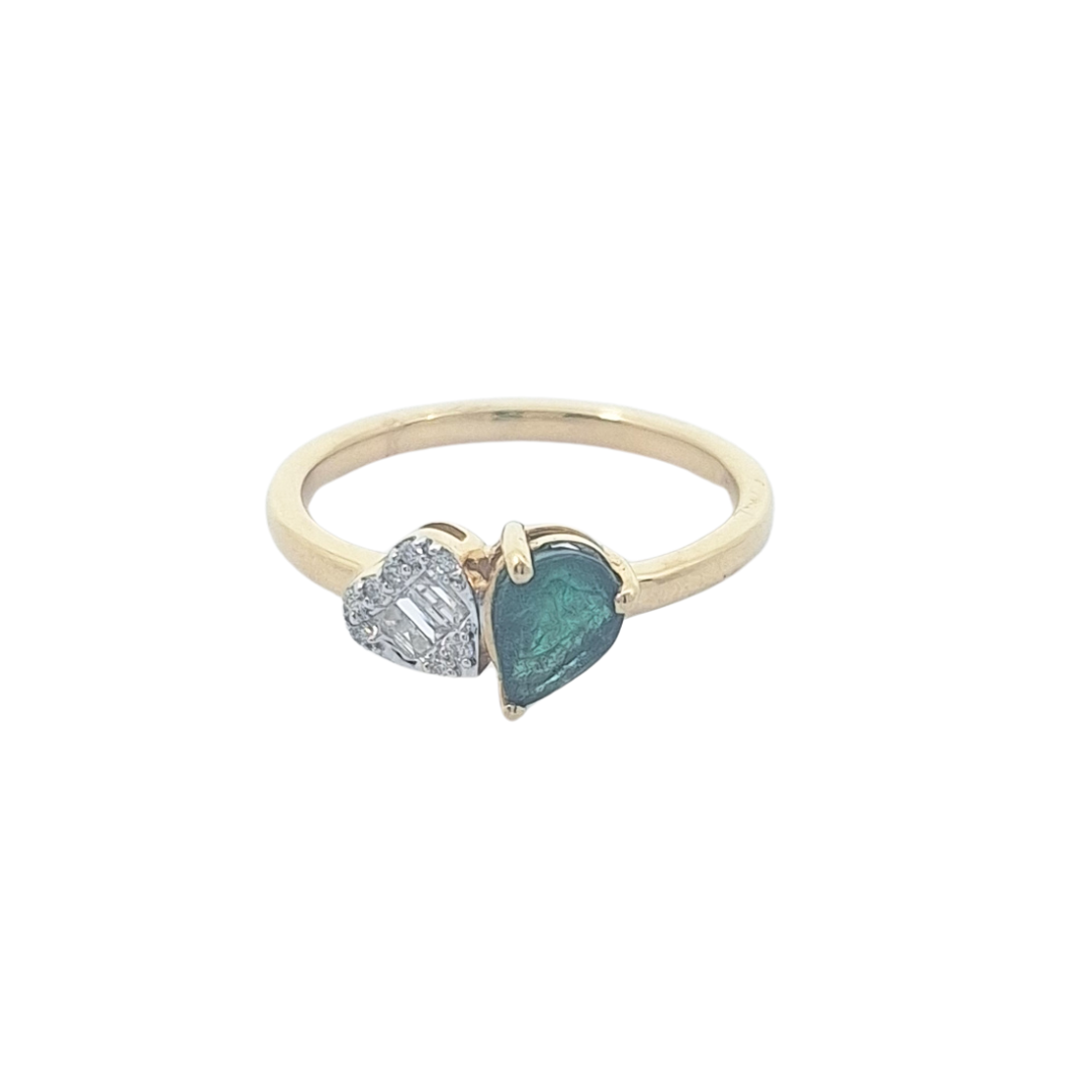 14ct Yellow Gold Emerald & Diamond Ring