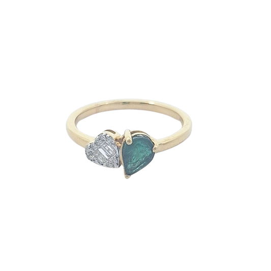 14ct Yellow Gold Emerald & Diamond Ring