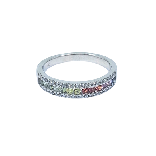 14ct White Gold Rainbow Sapphire Ring