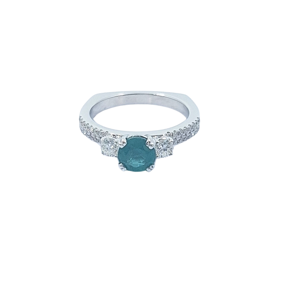 14ct White Gold Emerald & Diamond Ring