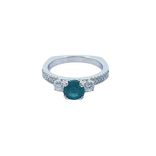 14ct White Gold Emerald & Diamond Ring