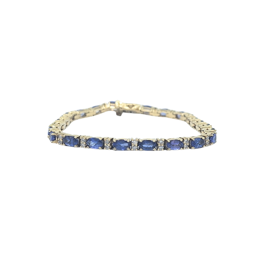 14ct Yellow Gold Tanzanite & Diamond Bracelet 7"