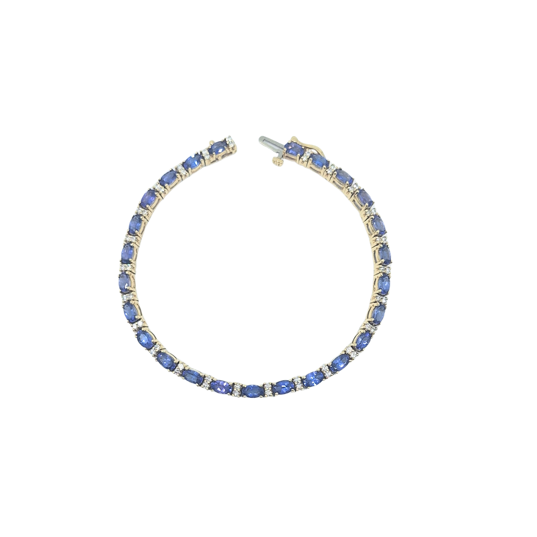 14ct Yellow Gold Tanzanite & Diamond Bracelet 7"