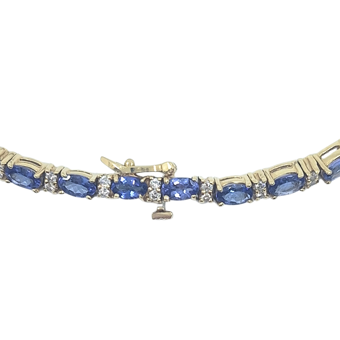 14ct Yellow Gold Tanzanite & Diamond Bracelet 7"